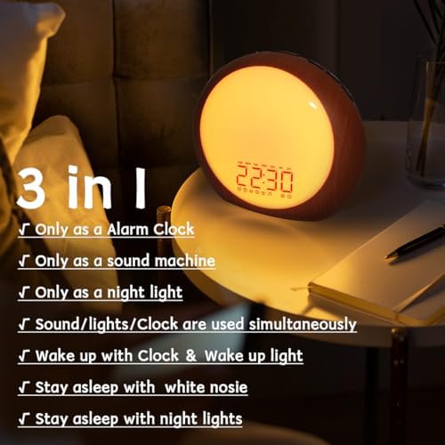 Wake Up Light Sunrise Alarm Clock White Noise Machine with Sunrise Sunset Simulation for Heavy Sleepers Kids Bedroom Dual Alarms Snooze Sound Brown Noise Machine with 25 Sounds for Sleeping - Image 4