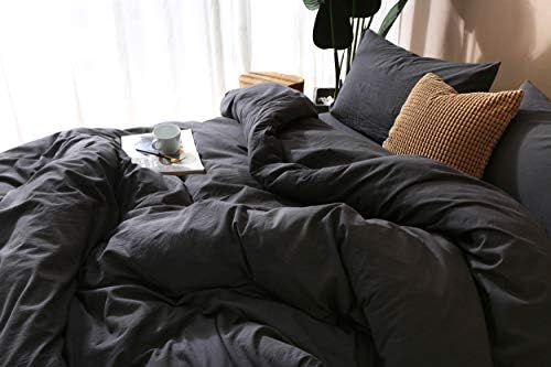 F.Y.Dreams 100% Washed Cotton Duvet Cover for Weighted Blanket 60x80 inches with 16 Ties, Zipper on Long Side/Black Grey/Just Duvet Cover - Image 5