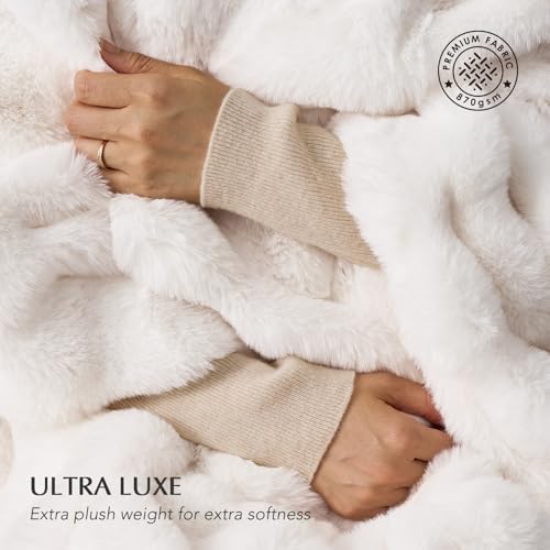 EverGrace Faux Rabbit Fur Bubble Throw Blanket, 60"x80", Ivory White - Image 3