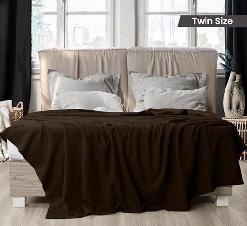 Utopia Bedding Brown 100% Cotton Blanket [Twin Size - 90x72 Inch] 350GSM Lightweight, Soft and Breathable Thermal Blanket for All Seasons - Image 2