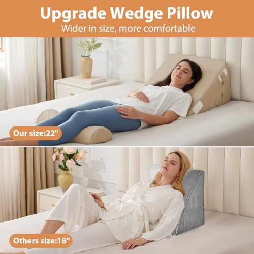 BIEEZZK Wedge Pillow Set for After Surgery, Wedge Pillow for Acid Reflux, Bed Wedge Pillow with Adjustable 9&12inch for Headboard,Sleeping, Orthopedic Memory Foam for Neck&Back Support, Brown - Image 7