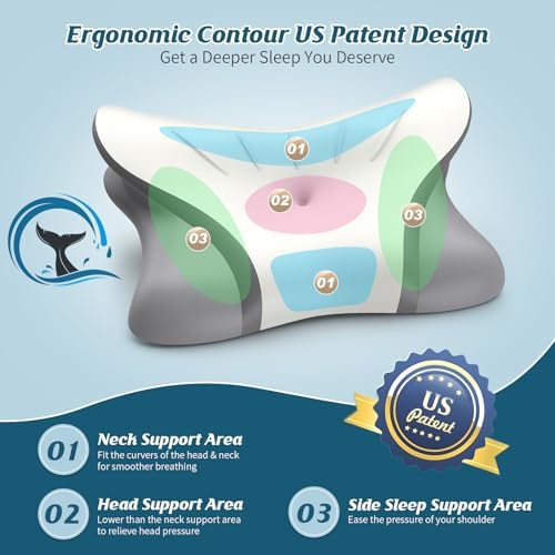 Cervical Neck Pillow for Pain Relief, Bed Pillows for Sleeping, Ergonomic Cooling Pillow, Orthopedic Contour Pillow for Side Back Stomach Sleepers,Neck Support Memory Foam Pillows with Pillow Covers - Image 4