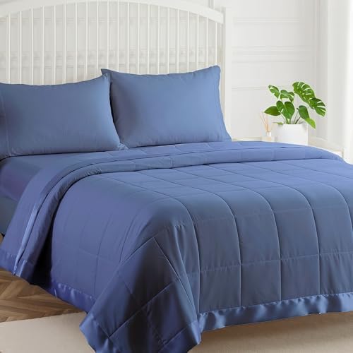 COMFLIVE King Down Alternative Blanket - Lightweight Satin Trim, Navy by COMFLIVE