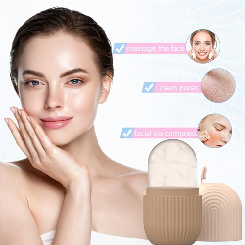 Joyeee Ice Face Roller, Reusable Silicone Mold Face Massage Eye Facial Beauty Skin Care Tools Apply Ice for Shrink Pores Anti Wrinkle Reduce Puffiness Improve Skin Elasticity, Striped, Brown - Image 3