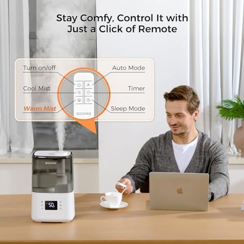 BOXING 4.5L Warm and Cool Mist Ultrasonic Humidifier for Bedroom Large Room, Top Fill Essential Oil Diffuser with Remote, Auto Shut-Off Quiet Sleep Mode, Humidistat, Timer, BPA-Free, 45H Runtime - Image 4