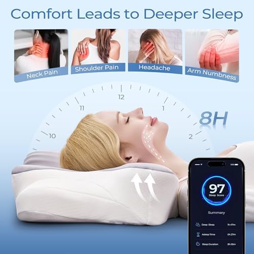 BDEUS Cervical Neck Pillow for Sleeping – Ergonomic Memory Foam Pillow with Massage Nodes for Neck Pain Relief, Side Sleeper & Back Support, CertiPUR-US Certified, Grey - Image 6