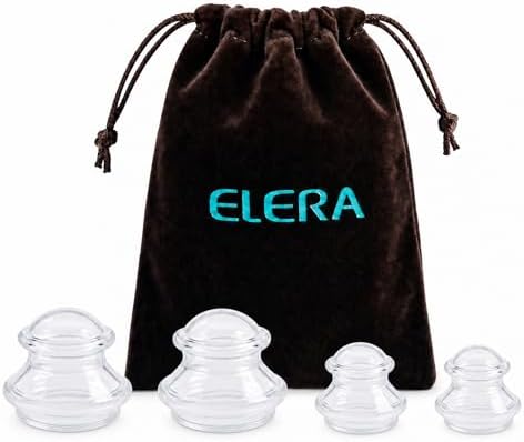 ELERA Silicone Cupping Set for Face & Body, 4 Pcs Facial Cupping Therapy Kit, Lymphatic Drainage Tool & Fascia Massage Cups for Neck, Shoulder & Muscle Pain Relief (2 Medium, 2 Small) by ELERA