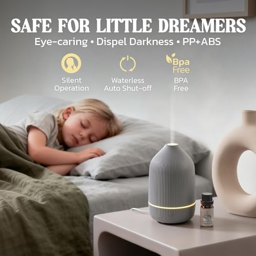 Essential Oil Diffuser, 100ml Aromatherapy Diffuser, Mini Ultrasonic Diffuser for Essential Oil, Home, Office, Cool Mist Humidifier with 7 Led Light, Auto Shut-Off, Grey - Image 5
