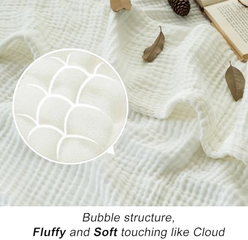 EMME Cotton Muslin Large Throw Blanket Couch Breathable Gauze Soft Lightweight Bed Blankets Adults (White,50"x70") - Image 2