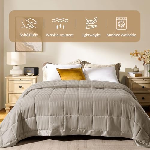 downluxe Queen Size Blanket with Satin Trim, Lightweight Down Alternative Blankets Queen Size for All Season, Machine Washable (Sand, 90x90 Inch) - Image 2