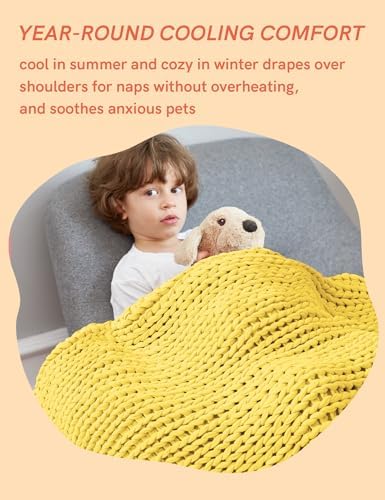 YnM Cooling Weighted Blanket, 100% Cotton Handmade Chunky Knitted Blanket, Weighted Lap, Breathable Heavy Blankets, Machine Washable Throw for Sleep or Home Decor (Yellow Lemon, 50x60 Inch, 10lbs) - Image 5