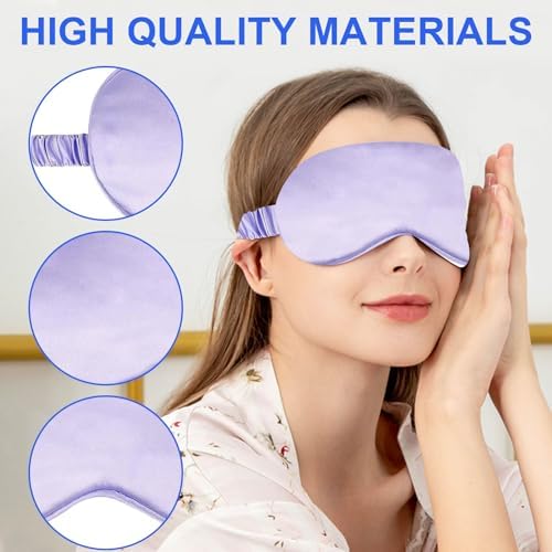 IEKEODI 2 Pack Silk Sleep Masks, Light Blocking Eye Masks, Purple & Purple - Image 5