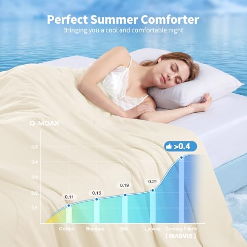 MASVIS Cooling Comforter King Size, Cooling Blanket for Hot Sleepers Lightweight Summer Blanket with Double-Sided Cold Tech Fabric,Breathable Cold Blanket,Beige,90"X108" - Image 2