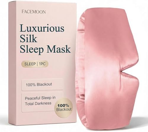 Mulberry Silk Sleep Mask for Women, 100% Blackout Eye Mask for Sleeping, Full Wrap Eye Cover with Adjustable Fit, Soft on Skin and Hair, 22 Momme Pink by FACEMOON