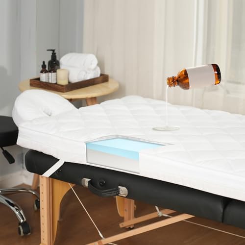 3.2 Inch Lash Bed Topper Set,Gel Memory Foam Massage Bed Topper, Waterproof Fluffy Pillow Top Cover for Spa Esthetician Wax,Includes White Massage Table Toppe & Face Rest Cover by JINGFUD