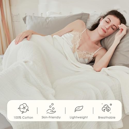 EMME Cotton Muslin Twin XL Blanket Breathable Gauze Soft Lightweight Adults Gifts for Women (White,66"x90") - Image 4