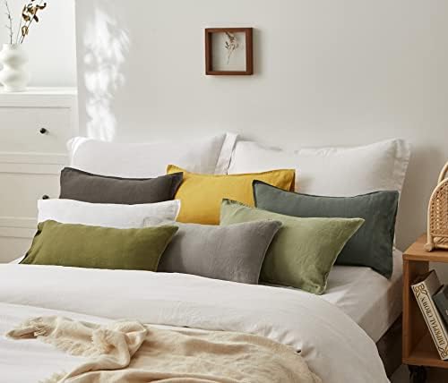 Simple&Opulence 100% Linen Lumbar Pillow Cover 12 x 20 Inches Set of 2 Rectangular Decorative Throw Cushion Cover for Couch Sofa Bed Living Room Office Soft Breathable Farmhouse - Cushing Green - Image 6