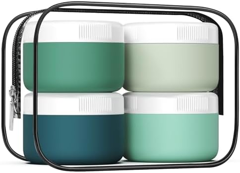kuangre Travel Containers for Toiletries, Silicone Cream Jars BPA-Free, Leak-proof 2oz Travel Size Containers, Portable Size Silicone Jars with Lid for Cosmetic Face Hand Body Cream (4 Pack) by Kuangre