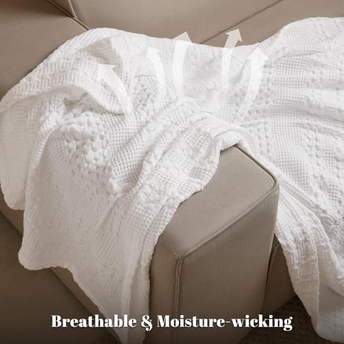PHF Lightweight 100% Cotton Waffle Throw Blanket for Couch, White - Image 3