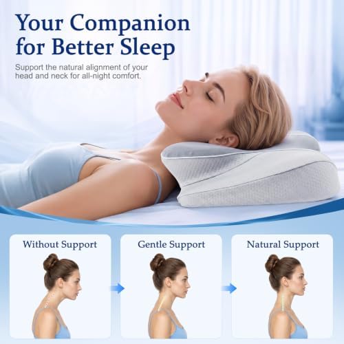 Cervical Neck Pillow for Pain Relief, Ergonomic Memory Foam Pillow for Neck & Shoulder Support，Grey, 60 * 36 * 13cm, Cooling Pillow for Side Back & Stomach Sleepers with Washable Cover - Image 2