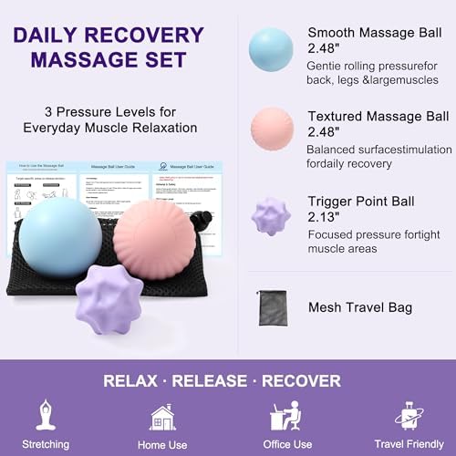 HODEMI Massage Ball Set, 3 Pack Lacrosse Ball, Textured Massage Ball & Trigger Point Ball for Deep Tissue Muscle Massage and Myofascial Release for Back, Neck, Shoulder, Leg and Foot with Mesh Bag - Image 2