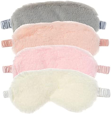 RAYNAG 4 Pack Plush Eye Mask Soft Sleeping Blindfold Eye Cover for Sleepover Gift Birthday Party Favors, Comfortable Silky Fabric on the Back, Cozy, Fluffy and Furry #1, 4 Colors by RAYNAG