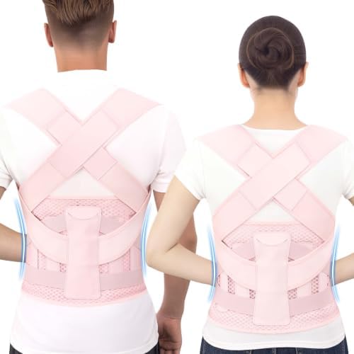 Posture Corrector for Women and Men, Back Brace with Adjustable Shoulder Brace, Full Support Waist Belt and Lumbar Panel, Spine Alignment Posture Trainer for Neck, Shoulder, Upper and Lower Back Support, Slouching and Hunchback Corrector (Pink, X-Large) by Cmipeob
