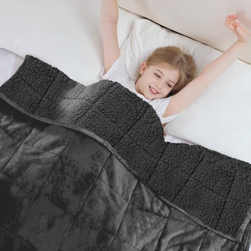 Aemicion Weighted Blanket for Adults (10lbs,48"x72",Dark Grey on Both Sides) Twin Size Sherpa Fleece Heavy Blanket for Sleeping Perfect for 80-110lbs,Machine Washable by Aemicion