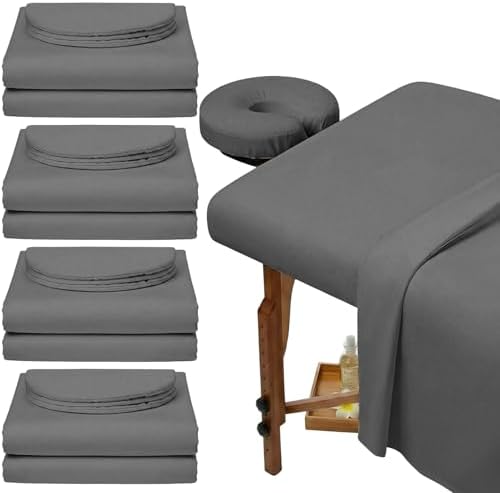 Oudain 4 Sets 3 Piece Soft Microfiber Massage Table Sheets Set Bulk Includes Massage Flat Sheet and Fitted Sheet and Face Rest Cover(Cool Grey) by Oudain