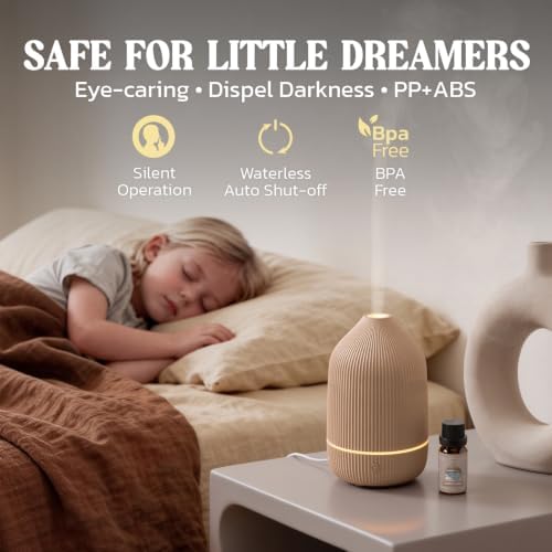 Essential Oil Diffuser, 100ml Aromatherapy Diffuser, Mini Ultrasonic Diffuser for Essential Oil, Home, Office, Cool Mist Humidifier with 7 Led Light, Auto Shut-Off, Brown - Image 3