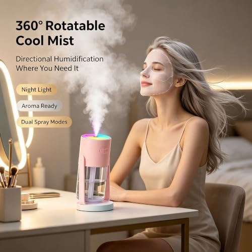 UEISODC Bedroom Humidifier, USB Mini Portable Humidifier with Ultrasonic Nano-Fine Mist, Auto Shut-Off, Rotatable Design, Quiet Operation, and Easy Refilling & Cleaning - Image 5