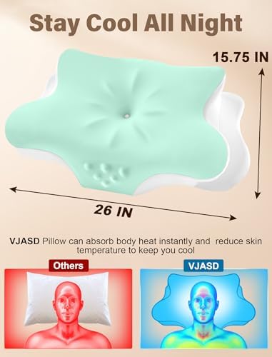 Cervical Neck Pillow for Pain Relief – Ergonomic Memory Foam Pillow for Side Sleeper Contour Orthopedic Bed Pillow for Neck Support with Cooling Cover – Ideal Christmas Birthday Gift for Women - Green - Image 2