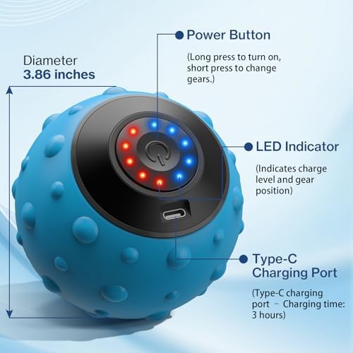 Upgraded Vibrating Massage Ball with 5-Speed, LED Display, Rechargeable Massage Vibrating Ball for Relieving Muscle Pressure, Electric Massager for Fitness/Yoga/Training (Blue) - Image 2