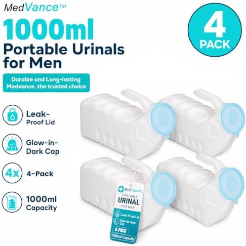 MedVance Urinals for Men 1000ml, Spill Proof Glow in the Dark Lid, 4 Pack - Image 2