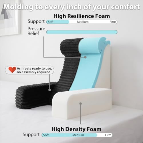 ENITYA 22" XL Back Pillow for Bed Sitting Up with Armrests & Big Pockets - Image 3