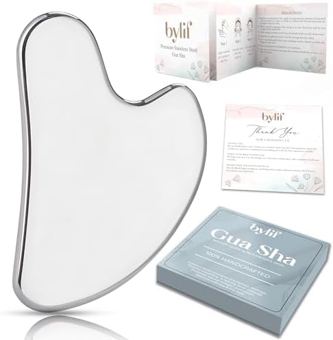 Gua Sha Facial Tools Metal Gua Sha for Face Body Jawline Shaper, Double Chin Reducer, Stainless Steel Guasha Face Sculpting Tool, Puffiness Reducing & Lymphatic Drainage Massager – Skincare Gift by ByLif
