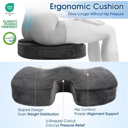 CloudBliss Ergonomic Seat Cushion & Lumbar Support Pillow Set, Grey, XL - Image 6