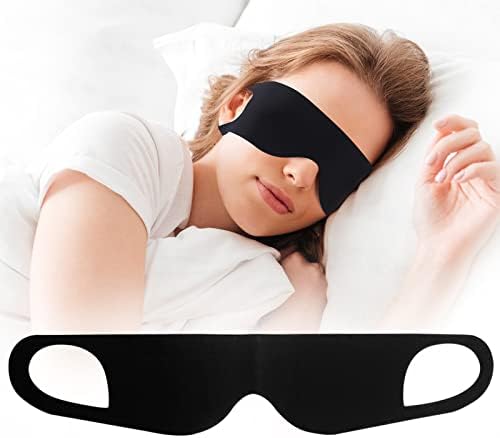 FRESHME Zero Pressure Sleep Mask - Lightweight Breathable Blockout Eye Mask for Sleeping with Ear Hanging Elastic Strap for All Sleep Positions Men Women Soft and Comfortable Black Eye Blinder Travel by FRESHME
