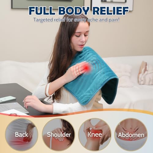 DAILYLIFF Massage Heating Pad, 12"x 24" Electric Heated Pads with Massager, 4 Massage Modes, 6 Heat Settings, 24 Relaxing Combinations, Auto-Shut Off, Green - Image 2