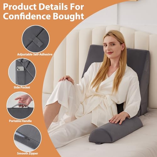 3PCS Wedge Pillow for Acid Reflux Relief, Adjustable Wedge Pillow Headboard, Bed Wedges Pillow for Back Pain Relief, Sleeping, Post Surgery, Back Support Pillows for Sitting Up, Snoring, Plush Grey - Image 4