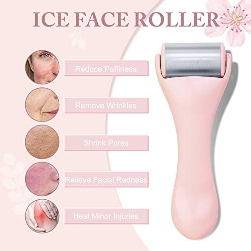 Ice Roller for Face and Eye 2 Pcs,Face Roller Skin Care for Puffiness,Migraine,Pain Relief,Eye Roller For Puffy Eyes Dark Circles,Stainless Steel Facial Roller (Pink) - Image 2