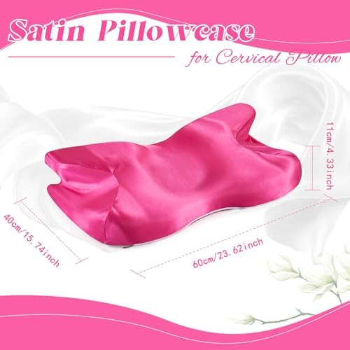 P Pothuiny Hot Pink Satin Cervical Pillow Case Cover 1-Pack with Zipper - Image 4