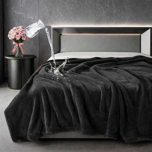 Tisancy Waterproof Blanket and Stain Proof, Queen Size 80'' x 60'' Double Side Leakproof Reversible Sherpa Flannel Fleece 3 Layer Lightweight Black Blanket, Absorbs 50oz by Tisancy
