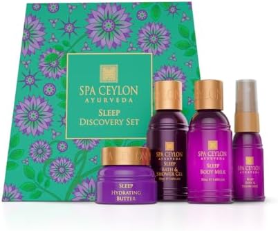 Spa Ceylon Ayurveda Sleep Discovery Set – 4-Piece Natural Bedtime Gift Set with Lavender, Ylang Ylang & Patchouli – Shower Gel, Body Milk, Pillow Mist & Hydrating Butter by SPACEYLON