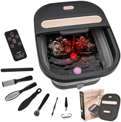 Collapsible Foot Spa Bath with Massager and Heat and Bubble Jets, Temperature Control, Remote Control, Pumice Stone, Pedicure Foot Spa for Relaxation Gift for Women Man by FOFOJ%C3%94Y