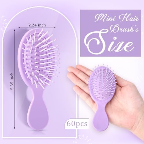 60 Pcs Purple Mini Hair Brushes Bulk for Women Spa Party Favors Soft Bristles Adds Shine Scalp Massage and Detangling Travel Hair Combing for Homeless Team Gifts - Image 2