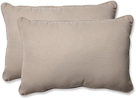 Pillow Perfect Outdoor/Indoor Solar Linen Oversized Lumbar Pillows, 24.5" x 16.5", Beige, 2 Count by PillowPerfect