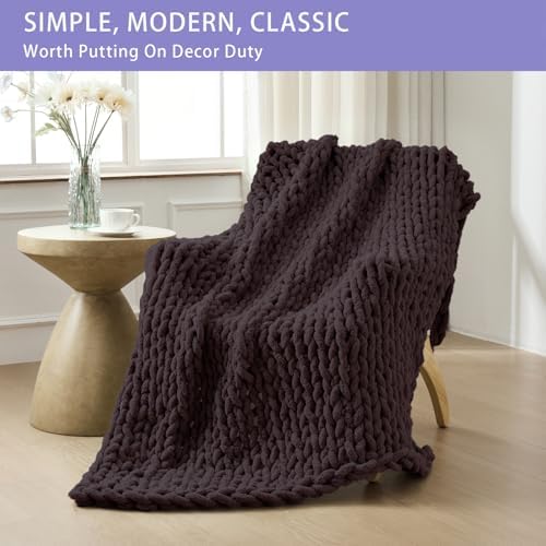 Bigacogo Chunky Knit Throw Blanket for Couch, 40x80 inches, Chocolate - Image 4