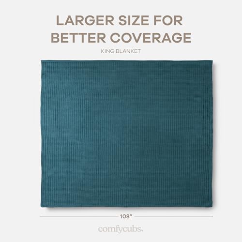 Comfy Cubs Waffle Blanket King, 108" x 90" - 100% Cotton Lightweight Breathable Bed Blanket - Soft Textured Thermal Weave for All Seasons – Decorative Cozy Layer for Couch, Sofa, or Bed - Neptune - Image 4