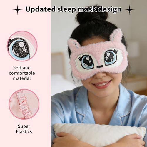 PERFECTSIGHT Sleep Eye Masks, Cute Plush Sleep Eye Cover Lightweight Adjustable Eyeshade Faux Fur Mask Cover for Women Men Sleep Travel Nap, Fox - Image 5